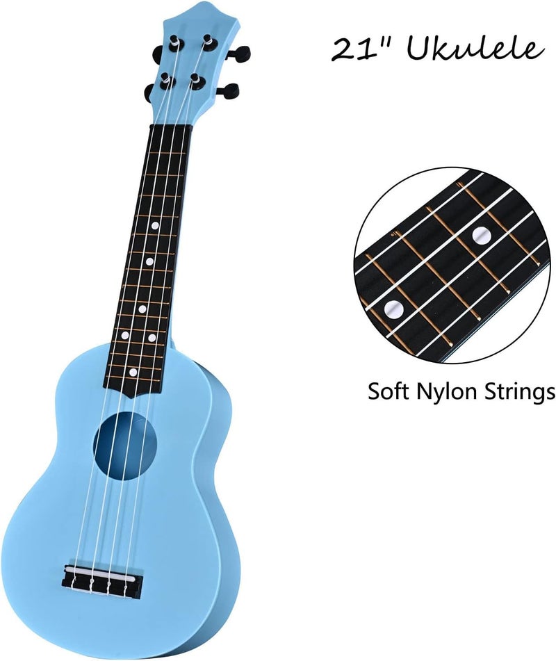 LIEKE Kids Toy Ukulele 21 inch Plastic Ukelele,Musical Instrument, Ukulele Toy Gift for Children Beginners with Bag Picks Strings (Light blue) - Image 3